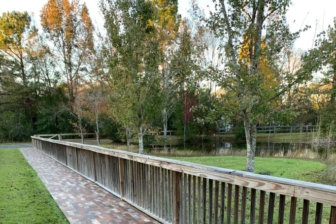 Peaceful boardwalk pathway through nature at Country Villa